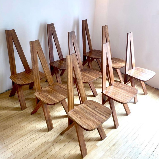 Image 1 of Pierre Chapo Suite of 8 S45 Solid Elm Chairs 1970