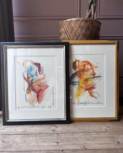 🎨 Winston Huisman – Set of 2 original, signed artworks (framed)
