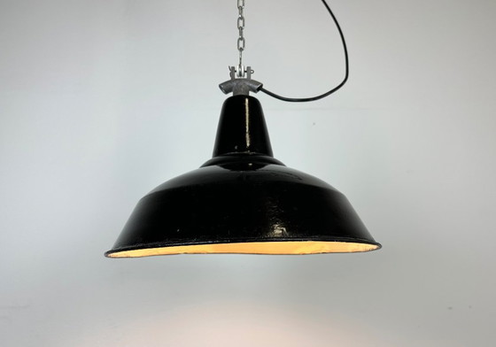 Image 1 of Industrial Black Enamel Factory Lamp with Cast Iron Top, 1960s