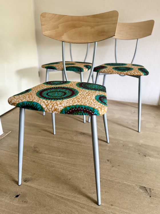 Image 1 of 3x stoelen vintage reconditionné wax africain