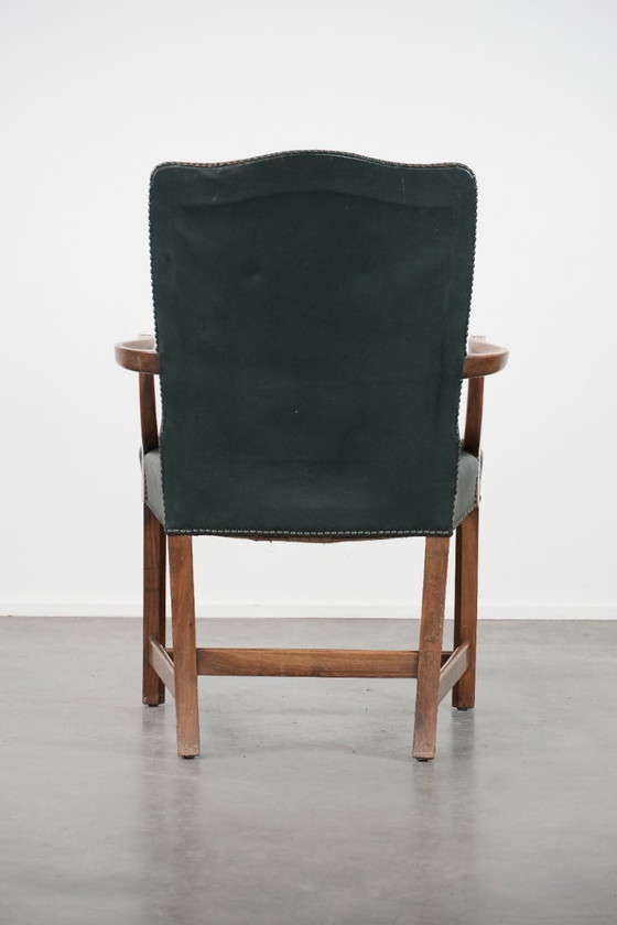 Image 1 of Old English cowhide leather and wood Gainsborough occasional/desk chair