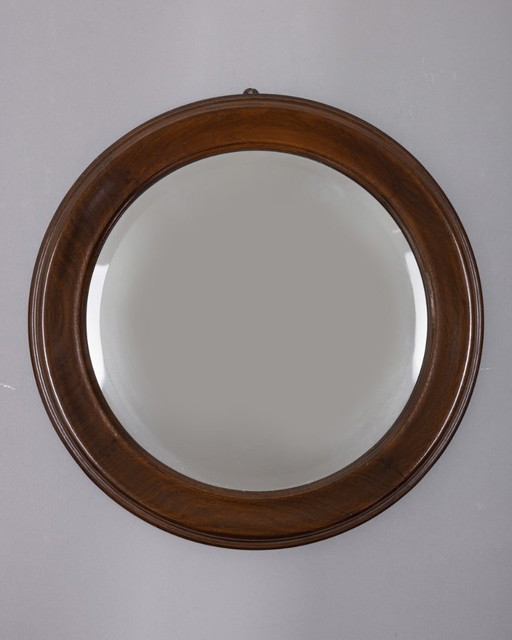 Vintage 1960s Italian design round wooden wall mirror