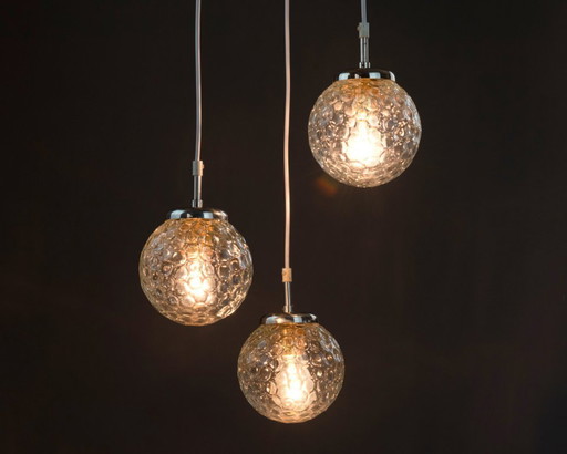 Dromerige cascadelamp, origineel uit de jaren 60/70, plafondlamp met 3 armen, chroom, vintage, mid-century, gerestaureerd