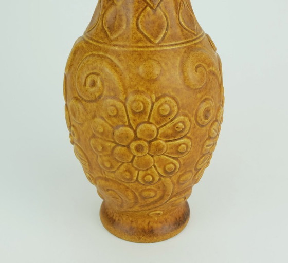 Image 1 of 1960s Bay Ceramic Vase Relief Floral Decor Model 86 25