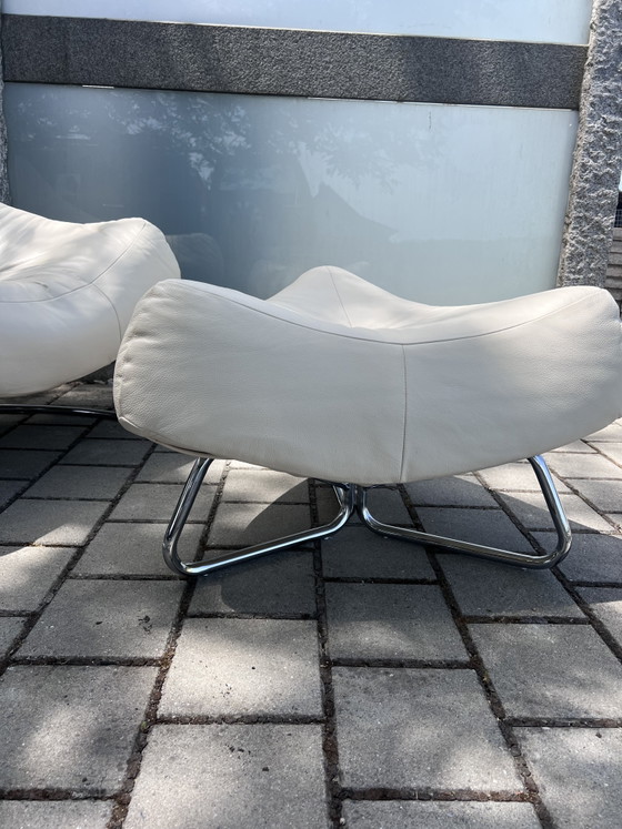 Image 1 of Fauteuil design « Chili » de Paul Falkenberg avec repose-pieds pour Rom AG – cuir véritable (Trentino Off-White)


