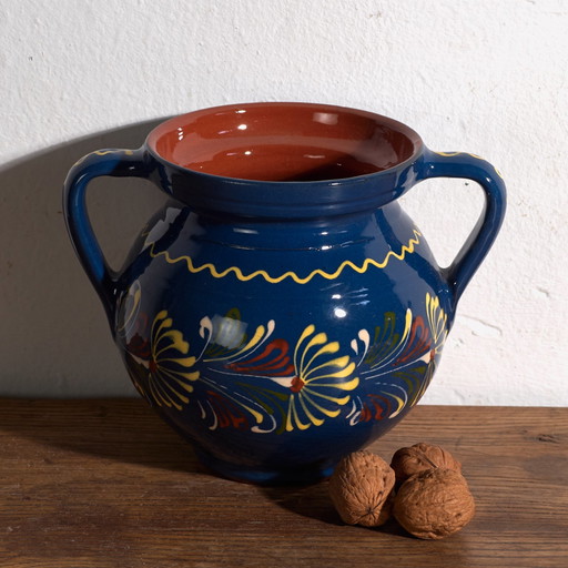 Pot vintage en céramique émaillée à deux anses – Europe Centrale, circa 1950