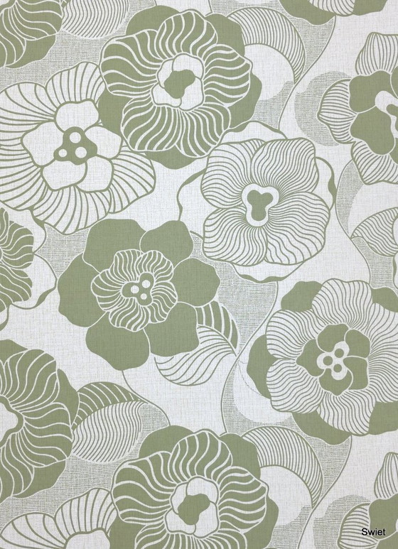 14293 Vintage Floral Wallpaper Olive Green White Retro – Wall decoration (photo 6 of 7)
