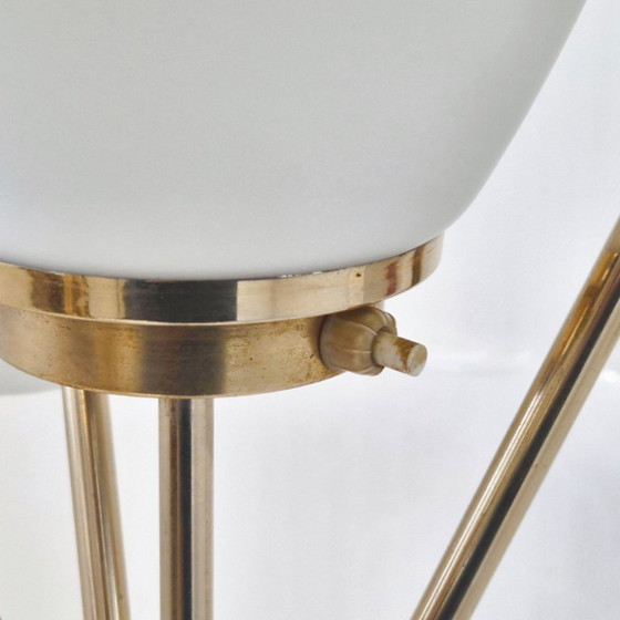 Image 1 of Vintage 1950s Floor Lamp by Maison Arlus, Metal, Brass & Opal Glass, 50s Rockabilly