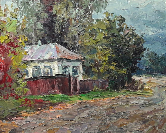 Original Ölgemälde Landschaft Landhaus Herbst im Dorf Guta – Gemälde & Zeichnungen, Canvas (photo 6 of 8)