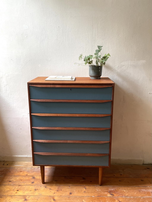 Cómoda Alta 6 Cajones Teca Danesa Dinamarca Escandinavo Danish Design Mid-Century Tallboy