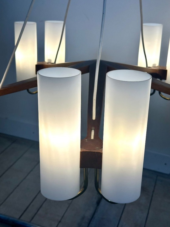 Lampadario Scandinavo Östen Kristiansson Per Luxus Svezia – 10 Luci – Anni '60 – Wood (photo 12 of 15)