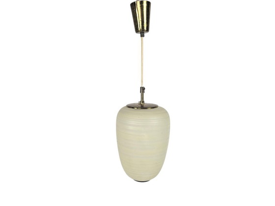 Image 1 of Stilnovo stijl  - attr. Bruno Chiarini - pendant - messing - opaalglas - Italie - 60's