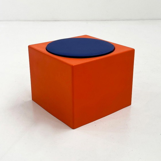 Image 1 of Orange & Blue Cube Stool Il Kubile from MIM Roma, 1970s