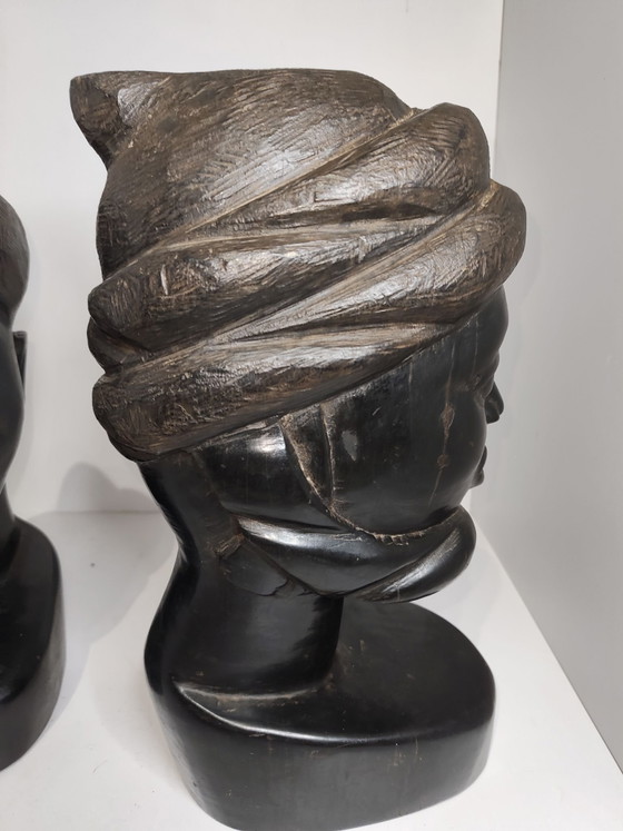 Busti Sculture Makonde Africane 38 cm di altezza, Legno, Nero (foto 9 di 15)