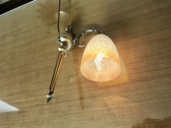 Image 1 of Coppia di applique Art Déco, vetro marmorizzato e ottone