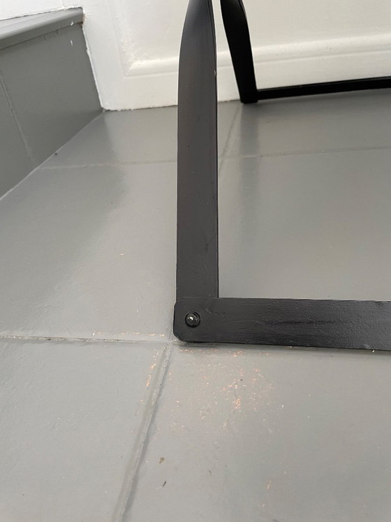 Image 1 of Tabouret haut pliant / taburette en métal et cuir tressé