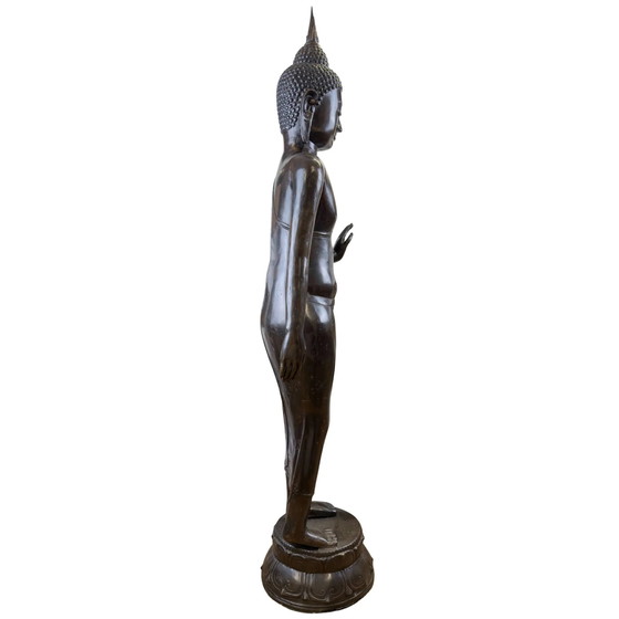 Lifesize Bronze Walking Buddha – 117 cm – Sculpture (photo 3 of 11)