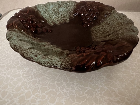 Image 1 of Foreign-West Germany Ceramic - Tripod Fruit Bowl Barbotine Grapes
