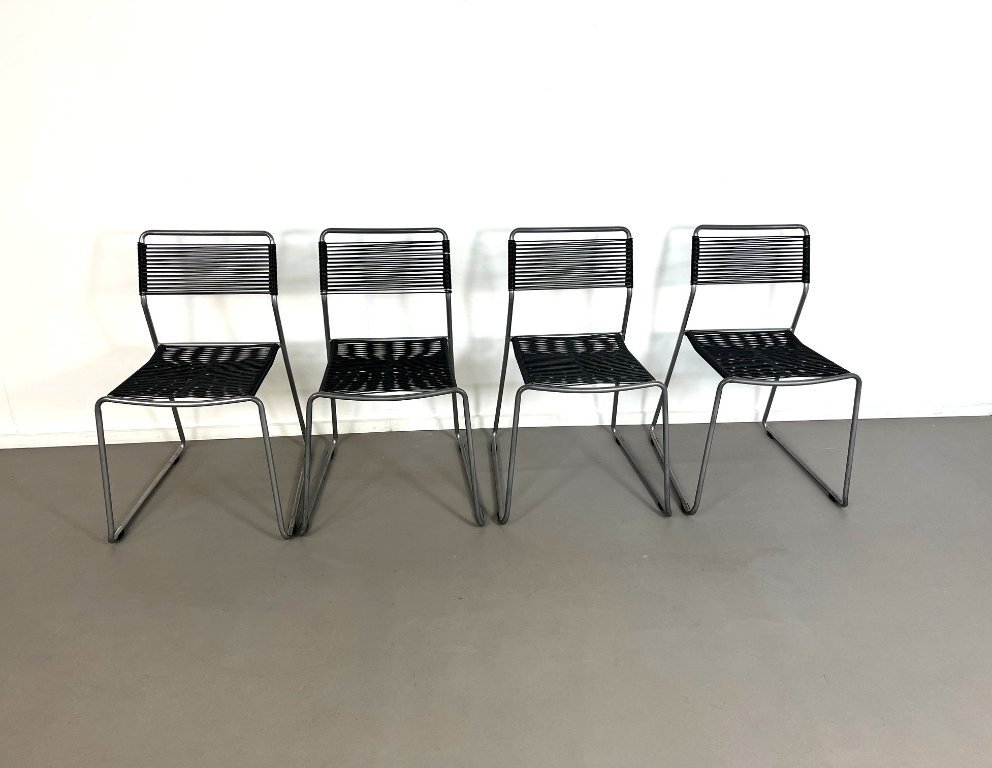 Set of 4 postmodern Melker spaghetti chairs by Lisa Norinder for