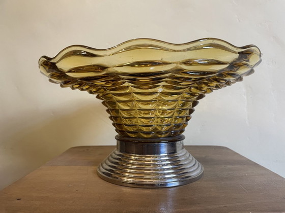 Image 1 of Bernsteinfarbene Glasschale Obstschale Art Deco 1930er Jahre Französisch