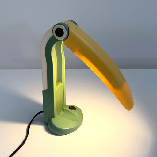 Sea Green & Yellow Toucan Lamp by H.T. Huang for Huanglite, 1980s