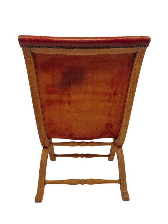 Image 1 of Red leather slipper chair by Pierre Lottier for Valenti