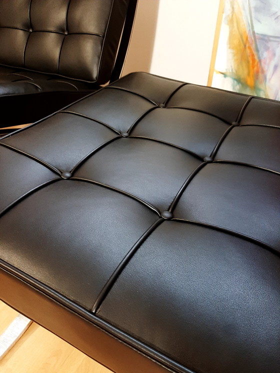 Image 1 of Knoll Set Barcelona New-Never Used Black Leather Design by Ludwig Mies Van Der Rohe and Lilly Reich (1929)