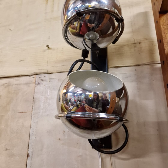 Image 1 of Lampada da parete vintage con lampadine Rake, lampada da parete cromata anni '60