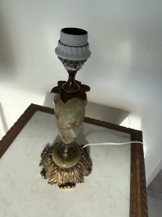 Cordero de mesa antiguo hecho de ónix natural verde. – Lámparas de mesa, Marble, Brass (photo 4 of 8)