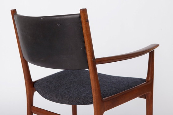 Image 1 of Set of 6 Kai Lyngfeldt Larsen Armchairs, Vejen Denmark 1960s, Danish Teak Chairs, Leather Back, Mid Century Modern