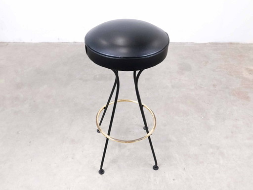 MBM French Set di 3 sgabelli da bar 1950 Midcentury in ottone e vinile