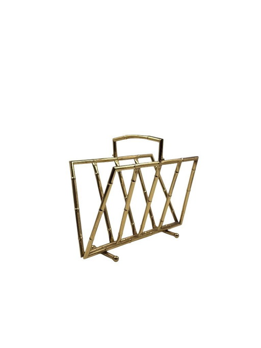 Hollywood regency bamboo-effect brass magazine rack, Montagnani, Italy 1970s