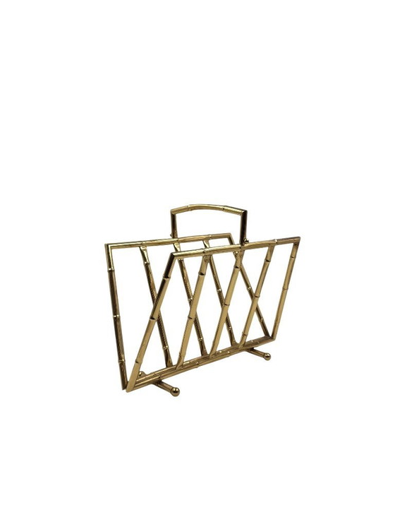 Image 1 of Hollywood regency bamboo-effect brass magazine rack, Montagnani, Italy 1970s