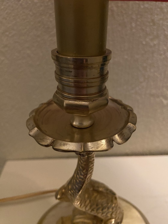 Image 1 of Lampe de table dauphin en bronze et laiton de style rococo