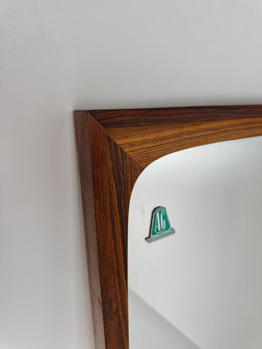 Danish Rosewood Wall Mirror – Sculpted Mid-Century Elegance