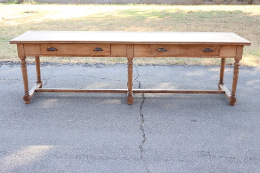 Table de salle à manger de style réfectoire en chêne massif, longueur 274 cm, Italie, début du XXe siècle