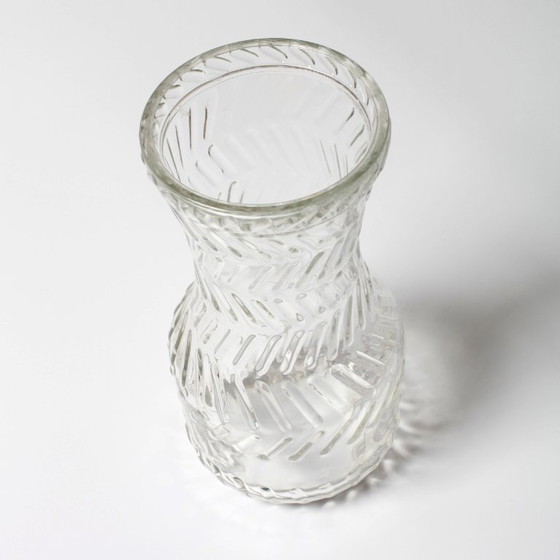 Image 1 of Mid-century Vintage Rare Clear Hand Pressed Glass Flower Vase / Fidenza / Italy / 1970s