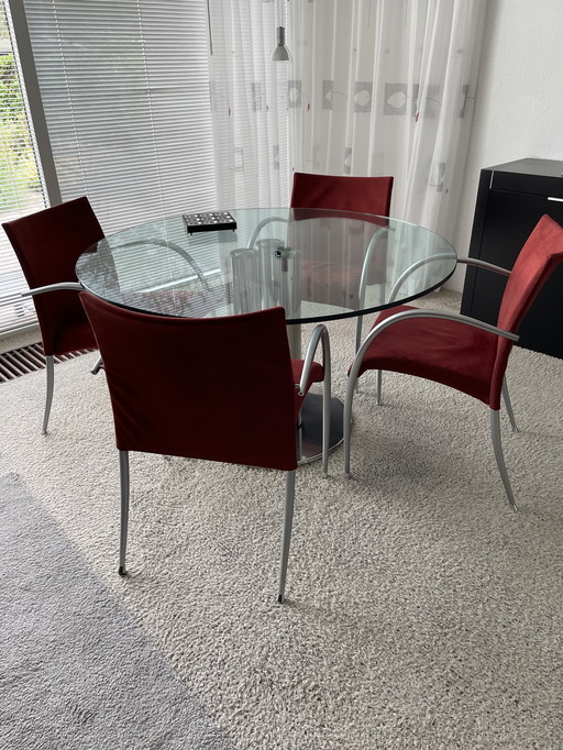 Design dining table Zanuso for Zanotta incl 4 designer chairs