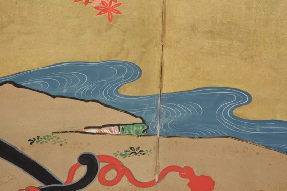 Image 1 of Par de biombos japoneses plegables de 200 años de antigüedad.
