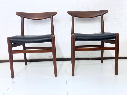 2 Danish chairs W2 Design Hans J. Wegner for C.M.Madsen 60s teak leather