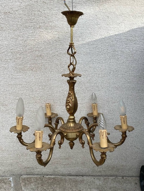 Image 1 of Lampadario in ottone in stile Luigi XV con 6 bracci