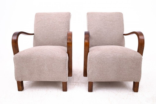 A pair of Art Deco armchairs designed by J. Halabala from the 1930s, Czechoslovakia.