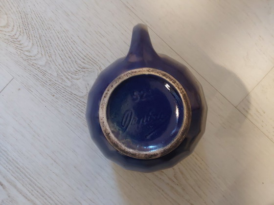 Image 1 of Blue and gold pitcher signed Denbac