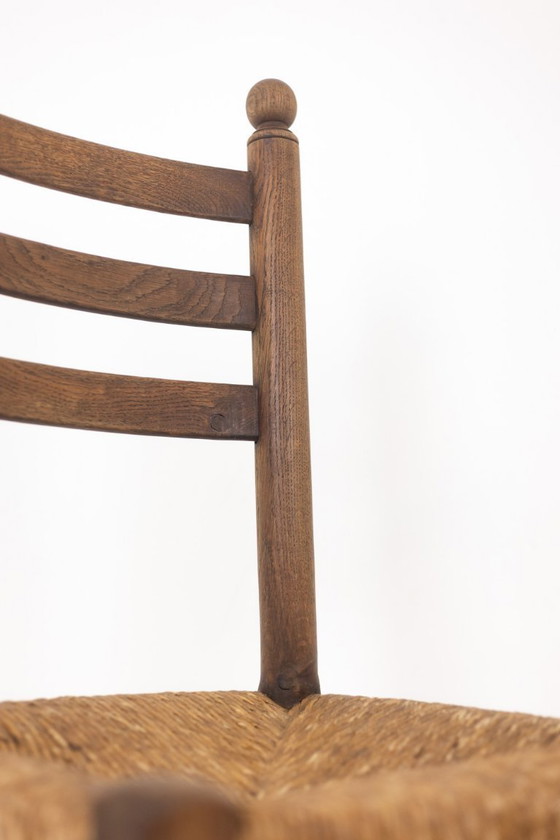 Image 1 of Set of 8 oak straw-seated chairs. 1950s.