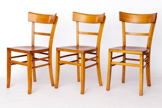 Image 1 of Set of 3 Vintage Frankfurter Chairs, 1970s Mid-Century Beech Dining Chairs, German Design
