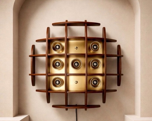 Iconica Wood Flush Mount Lamp with Angelo Brotto for Esperia – wandlampen, Brass