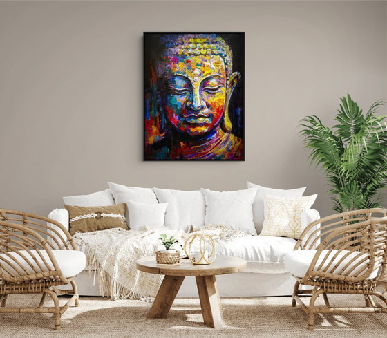 Image 1 of Unique hand-painted Buddha painting “Eternal Calm” – Seksak Jaichumchen – 80×100 cm