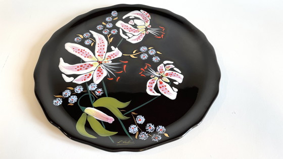 Image 1 of PLAT LONGWY aux LYS earthenware signed L. VALENTI