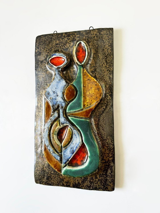 Image 1 of Sculpture murale cubiste en terre cuite émaillée polychrome. Helmut Schäffenacker – Allemagne, années 50