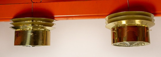 Image 1 of Pair of Danish ceiling lights in Brass model T742 by Hans Agne Jakobson 1960.